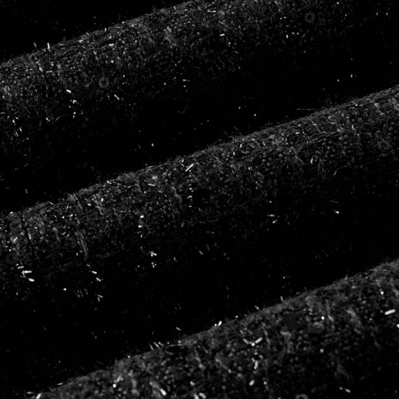 Black Elegant Women's Tweed Sequin Double Breasted Lapel Collar Overcoat Jacket - Picture 12 of 14